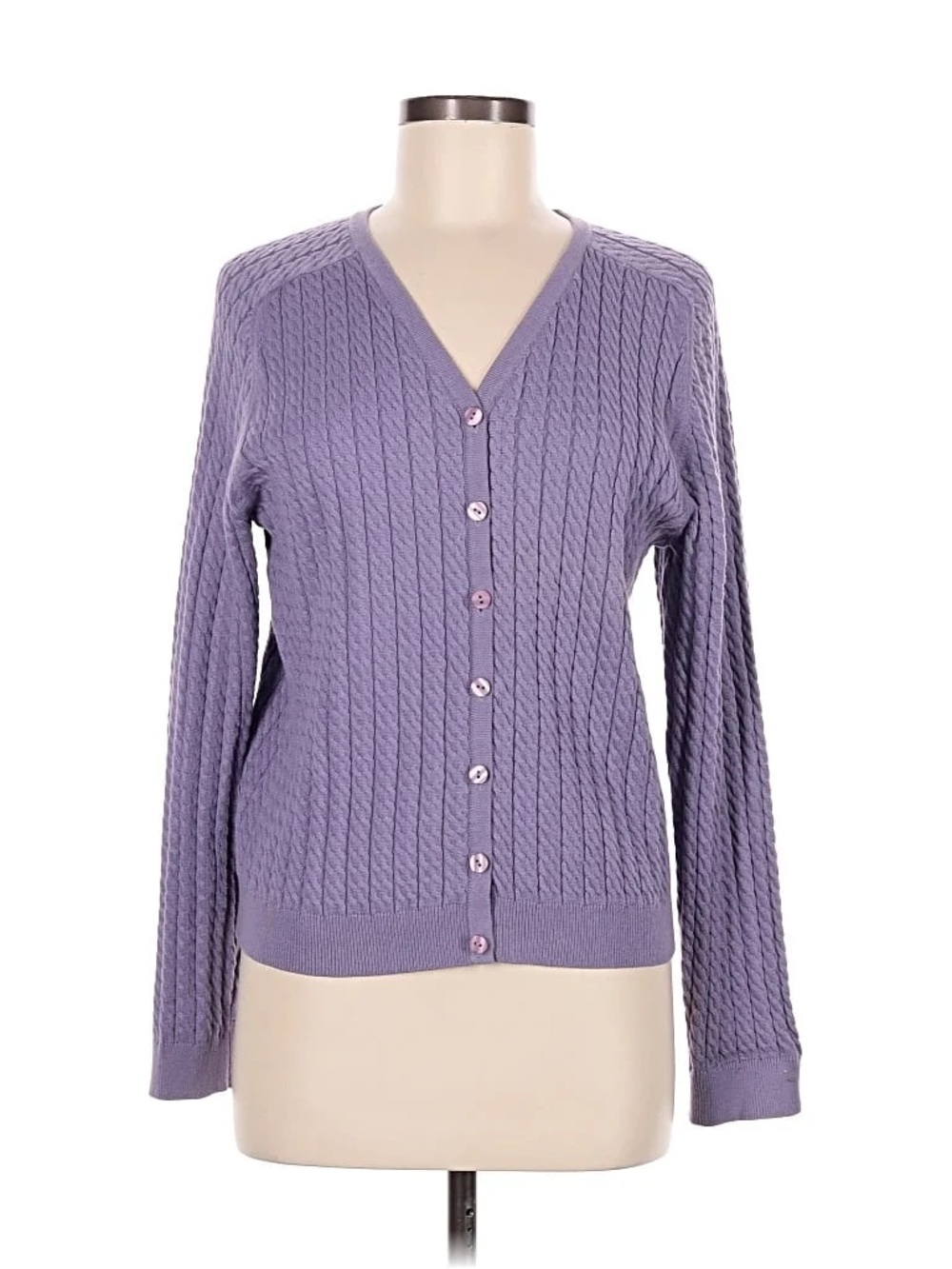 Talbots V-Neck Cable Knit Purple Button Cardigan Sweater